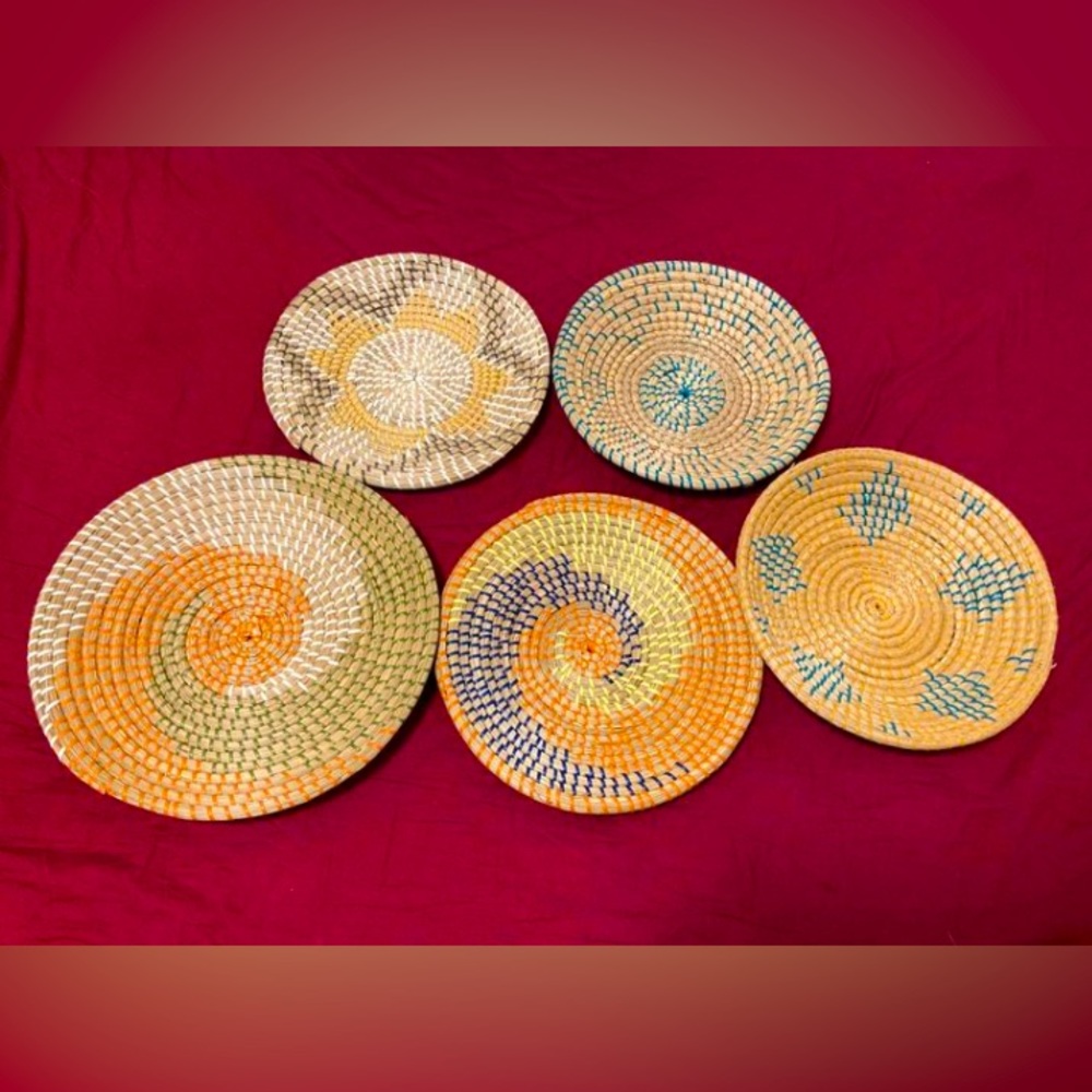 New - 5 big plates Wall Decor Rattan eclectic wall art hanging